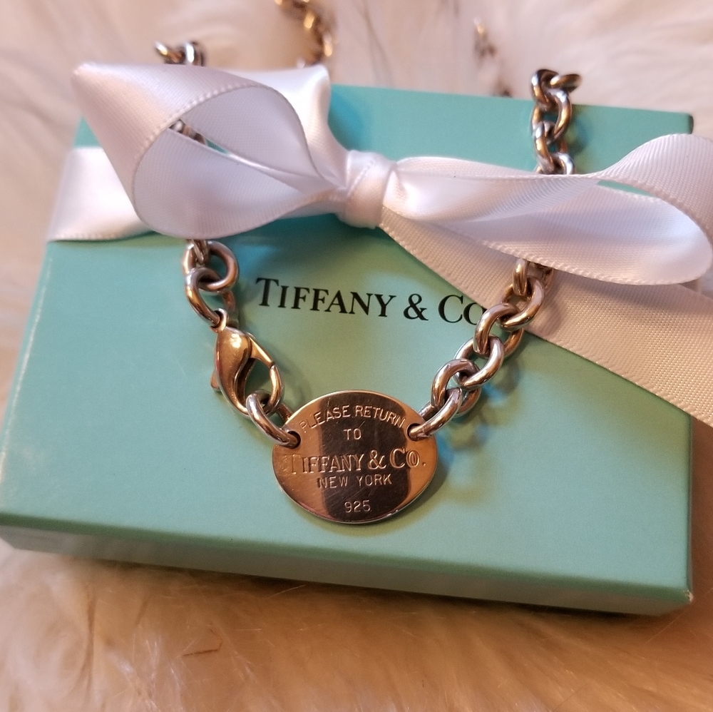 Tiffany & Co. Silver Necklace with White Ribbon